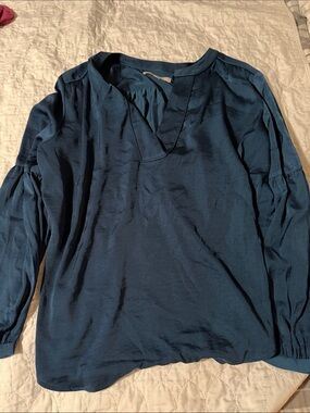 LOFT Deep Navy Long-Sleeve V-Neck Shirt